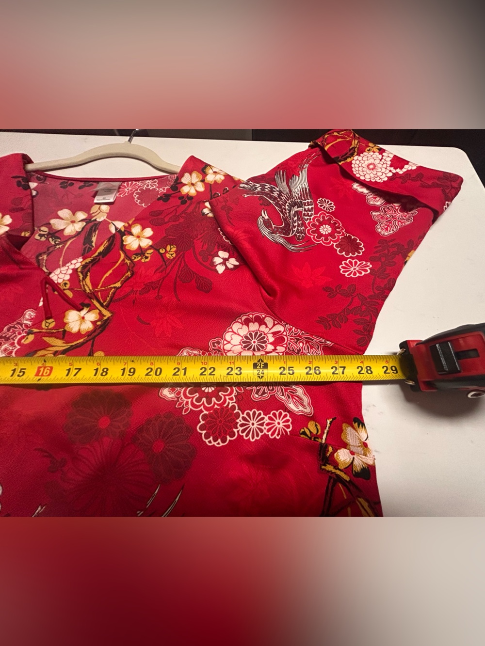 Natori Floral Half Zip Caftan Red 2X - Picture 10 of 15